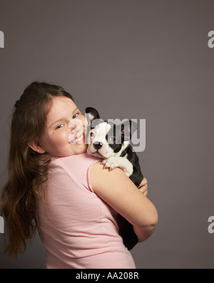 Porträt eines Mädchens mit Hund Stockfoto