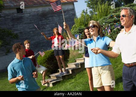 Familie feiern the 4th of July, Belgrad Seen, Maine, USA Stockfoto