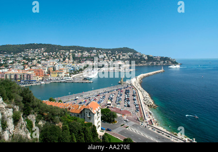 Blick auf das Hafengebiet vom Schloss, Nizza, Frankreich Stockfoto