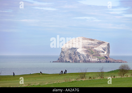 BASS ROCK North Berwick und Golfplatz in vorderster Front Stockfoto