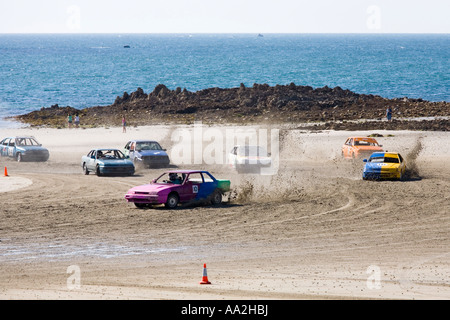 Guernsey Motor Cycle Car Club LBG Sand Rennen bei Ebbe in Vazoner Bay, Guernsey, Channel Islands Stockfoto