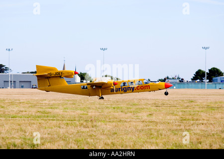 Britten Norman BN 2A Mk 3 Trislander Flugzeug G JOEY Landung auf Guernsey Flughafen Guernsey, Channel Islands Stockfoto