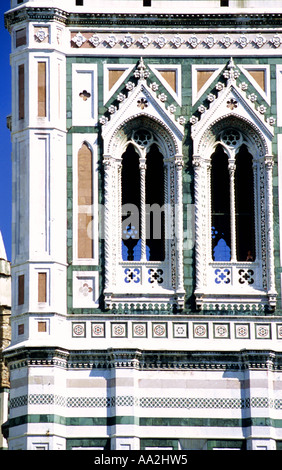 Italien, Toskana, Duomo Kathedrale Turm Detail Toskana Florenz Firenze, Florenz Duomo Kathedrale mit Baptisterium, Nahaufnahme Stockfoto