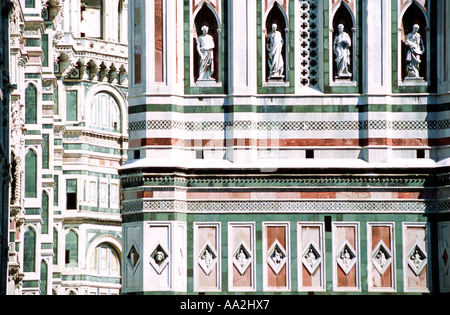 Italien, Toskana, Duomo Kathedrale Turm Detail Toskana Florenz Firenze, Florenz Duomo Kathedrale mit Baptisterium, Nahaufnahme Stockfoto