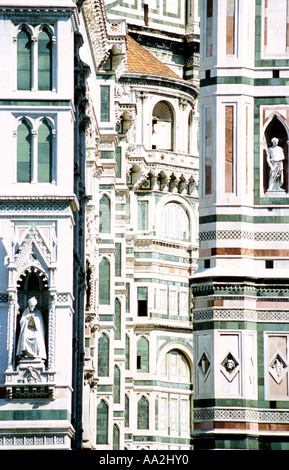 Italien, Toskana, Duomo Kathedrale Turm Detail Toskana Florenz Firenze, Florenz Duomo Kathedrale mit Baptisterium, Nahaufnahme Stockfoto