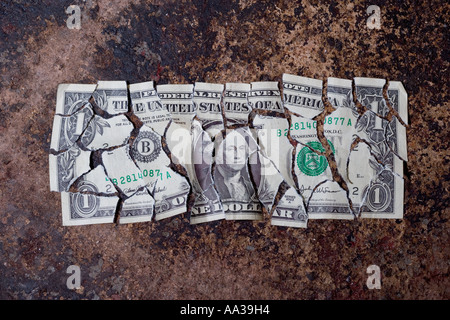 Zerrissene US-Dollar Bill USA Dollar-Schein Stockfoto
