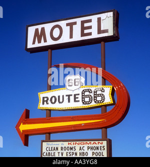 Motel Route 66 Zeichen befindet sich auf der alten Landstraße in Kingman, Arizona Stockfoto