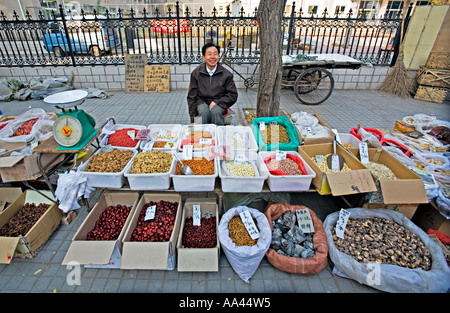 CHINA Peking Happy Chinese Street Anbieter verkaufen eine Vielzahl von getrockneten Lebensmitteln Stockfoto