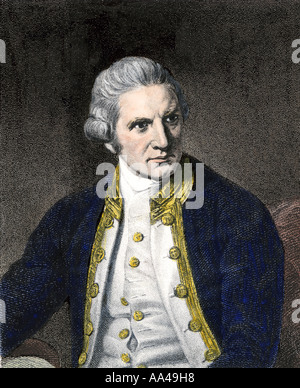Explorer Captain James Cook. Hand - farbige Gravur Stockfoto