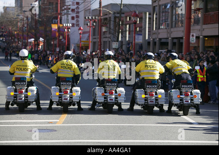 Vancouver BC Kanada Jahr 2005 Chinatown Parade der Hahn Vancouver Polizei Motorrad-Kader Stockfoto