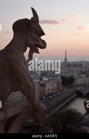 Paris, Frankreich. Blick auf die Stadt von der Notre Dame Kathedrale, Sonnenuntergang Stockfoto