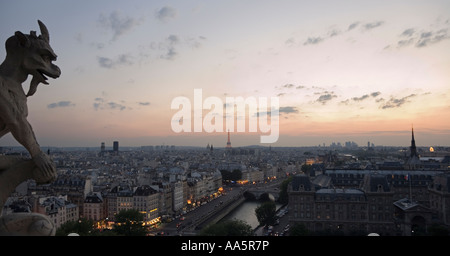 Paris, Frankreich. Blick auf die Stadt von der Notre Dame Kathedrale, Sonnenuntergang Stockfoto