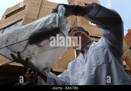 LCDR Dr. Daniel E Szumlas Gläser und Techniker Alaa A Taher FSN Auslandsdienst nationalen untersuchen eine Ratte gefangen einen Tag früher Stockfoto