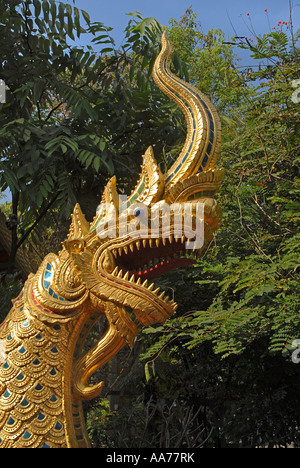 Goldene Singha-Skulptur am Wat Phra Singh Chiang Rai goldenen Dreieck Nordthailand Stockfoto