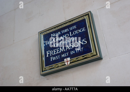 City of London blue Plaque Grand Lodge von englischen Freimaurer 1717 Stockfoto