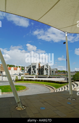 Ansicht des schottischen Parlaments von Dynamic Earth Touristenattraktion Edinburgh in der Nähe von Holyrood Lothian Schottland Großbritannien GB EU Europa Stockfoto