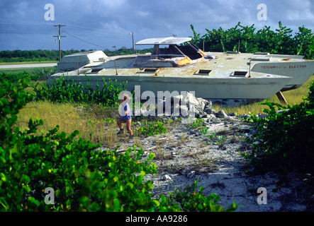 Donald Crowhurst s Trimaran Teignmouth Elektron auf Cayman Brac-Cayman-Inseln im Jahr 1991 Stockfoto