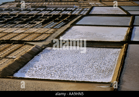 Das Kulturdenkmal Salinen Salinas de los Agujeros in der Nähe von Guatiza an der Südostküste von Lanzarote Kanaren Spanien Stockfoto