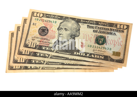 US-zehn Dollarnoten, die neuen Anti integrieren gefälschte Funktionen. Stockfoto