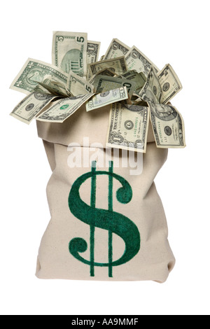 Geldtasche gefüllt mit US-Währung. Stockfoto