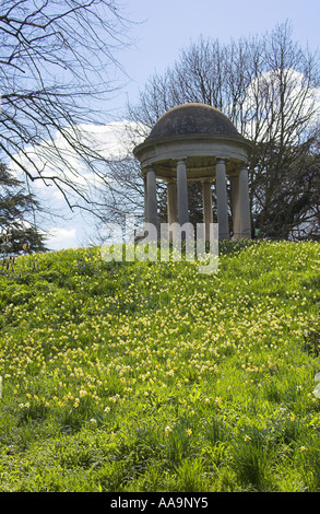 Rotunde Royal Botanical Gardens Kew im Frühling mit Narzissen im Vordergrund Stockfoto