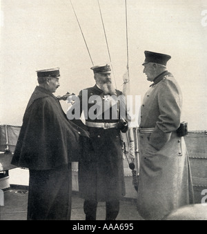 Kaiser Wilhelm II., Helmuth Von Moltke und Admiral Alfred von Tirpitz. Stockfoto
