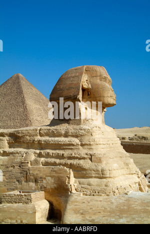 Sphinx und die große Pyramide von Khufu (Cheops), Gizeh, Kairo, Ägypten Stockfoto