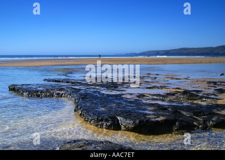 Freshwater West Beach in Pembrokeshire genommen bei Ebbe. Stockfoto