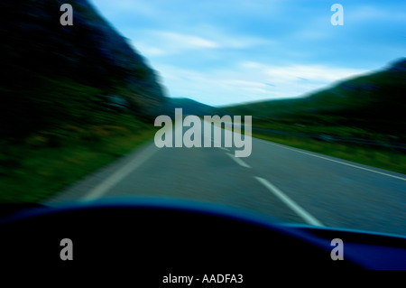 Wester Ross Highlands Schottland Fahrersicht Straße Stockfoto