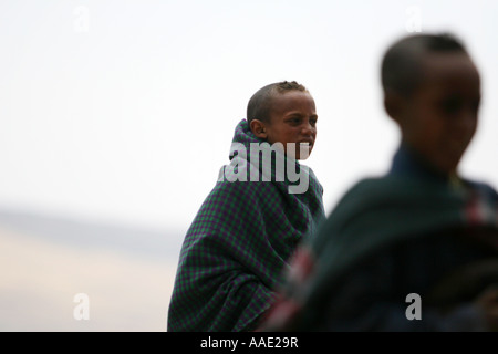 Schäfer mit ihren Herden - trekking im Simien Mountains Nationalpark, Äthiopien, Afrika Stockfoto