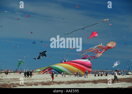 Drachen fliegen auf Semaphore Beach Adelaide South Australia Stockfoto