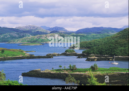 Loch Gairloch aus Badachro, Wester Ross, Highland Region West, im westlichen Schottland, Großbritannien, Reisen, Tourismus, Landschaft, Küste, Küste, Stockfoto