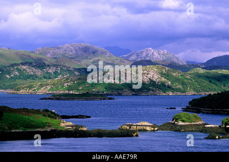 Loch Gairloch aus Badachro, Wester Ross, Highland Region West, im westlichen Schottland, Großbritannien, Reisen, Tourismus, Landschaft, Küste, Küste, Stockfoto