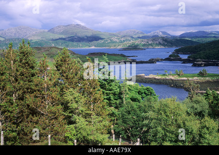 Loch Gairloch aus Badachro, Wester Ross, Highland Region West, im westlichen Schottland, Großbritannien, Reisen, Tourismus, Landschaft, Küste, Küste, Stockfoto