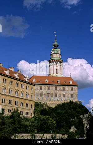 Schlossturm des 18. Jahrhunderts Krumlovsky Zamek Schloss-Cesky Krumlov, Tschechische Republik Stockfoto