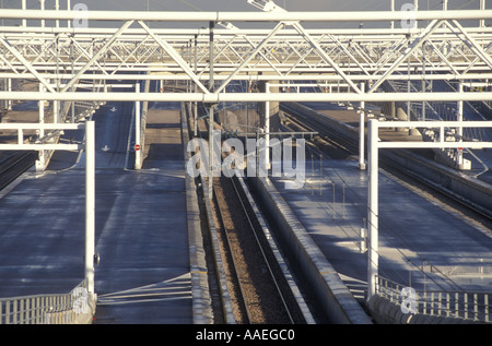 Eurotunnel Calais Terminal 1990 Frankreich. Le Shuttle am French Coquelles Terminal 1994 HOMER SYKES Stockfoto