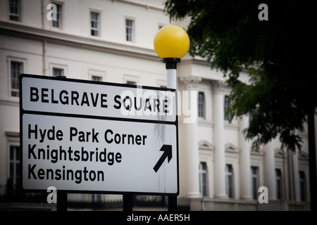 Belgrave Square Straßenschild Heimat vieler UK s Botschaften Stockfoto