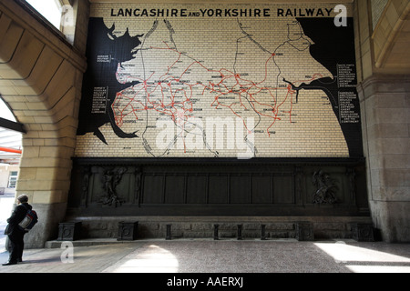 Lancashire und Yorkshire Eisenbahnkarte, Victoria Station, Innenwand, lange Millgate, Manchester, UK Stockfoto