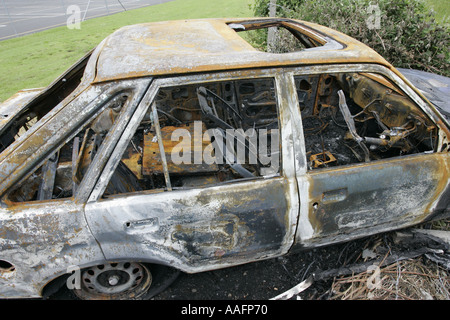 Verwüstet, Ford Escort County Down Nordirland ausgebrannt Stockfoto