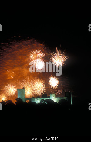 Das Schloss Bellver in Palma De Mallorca mit Feuerwerk Stockfoto