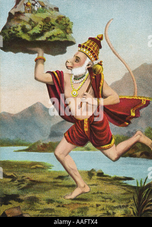 Lord Hanuman trägt Sanjeevani Parvat Berg Gemälde Indien Asien Stockfoto