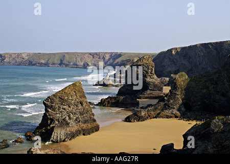 Bedruthan Steps an der Nordküste von Cornwall Stockfoto