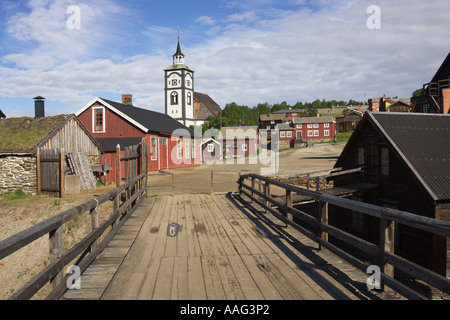 Bergbaumuseum und Blick auf die Stadt Roros, Norwegen Stockfoto