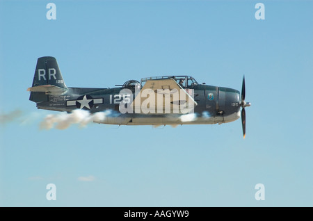 Eine Grumman TBM Avenger fliegt über Kopf. Stockfoto