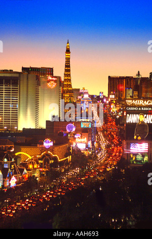 Luftaufnahme des Las Vegas Strip bei Nacht Nevada NV Stockfoto