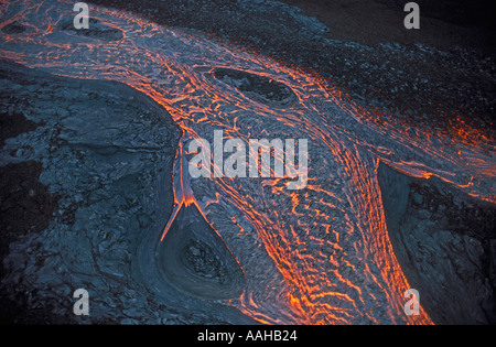 Lavastrom von Puu Oo Rift Ausbruch Kilauea Vulkan Hawaii Volcanoes National Park Insel von Hawaii Stockfoto