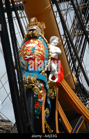 HMS Victory Galionsfigur, Nelsons Ship, Portsmouth Harbour, Portsmouth, Hampshire, England, Großbritannien, GB. Stockfoto