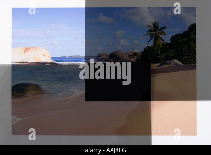 zwei polarisierte Filter im 90-Grad-Winkel zueinander auf ein Bild von einem Strand-Szene Stockfoto