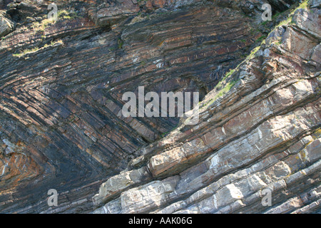 Cornwall Meer Klippe s im Millock Haven interessante Felsformationen Zick-Zack Stockfoto