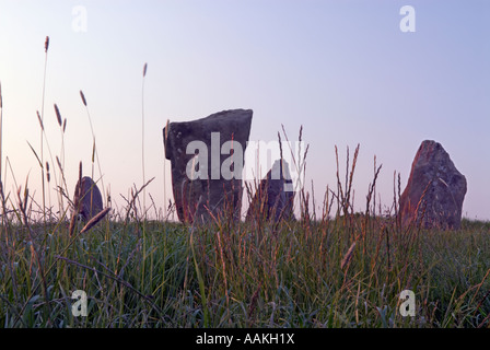 Vier verbliebenen aufrechten Steinen der "Neun Steinen schließen" Steinkreis auf Harthill Moor in Derbyshire "Great Britain" Stockfoto